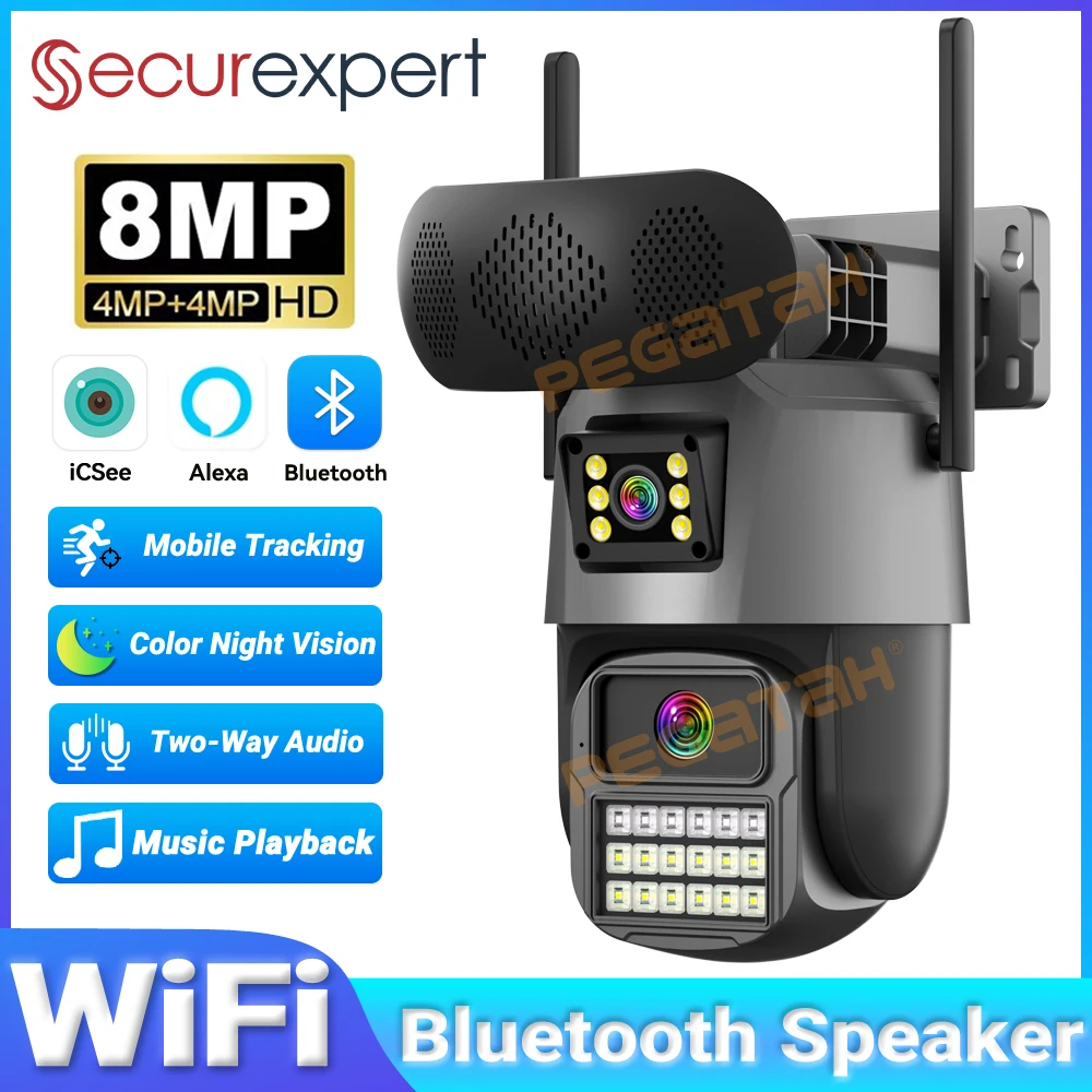 Audiovision Music Player - 8MP buitenbeveiligingscamera met muziekspeler Bluetooth-luidspreker Dual